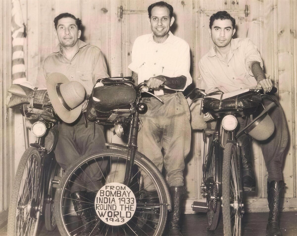 The third group of Parsi cyclists, Kharas, Ghandhi and Shroff